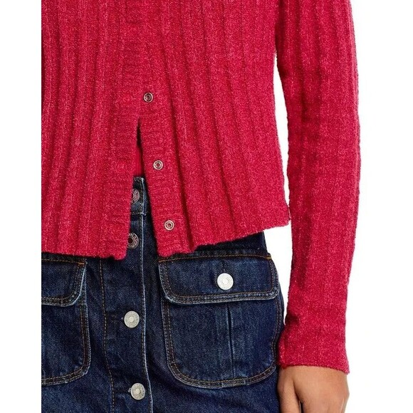 RE/DONE womens Terry Ribbed Cardi Sweater size Large Dragonfruit Cardigan $350 - Picture 7 of 12